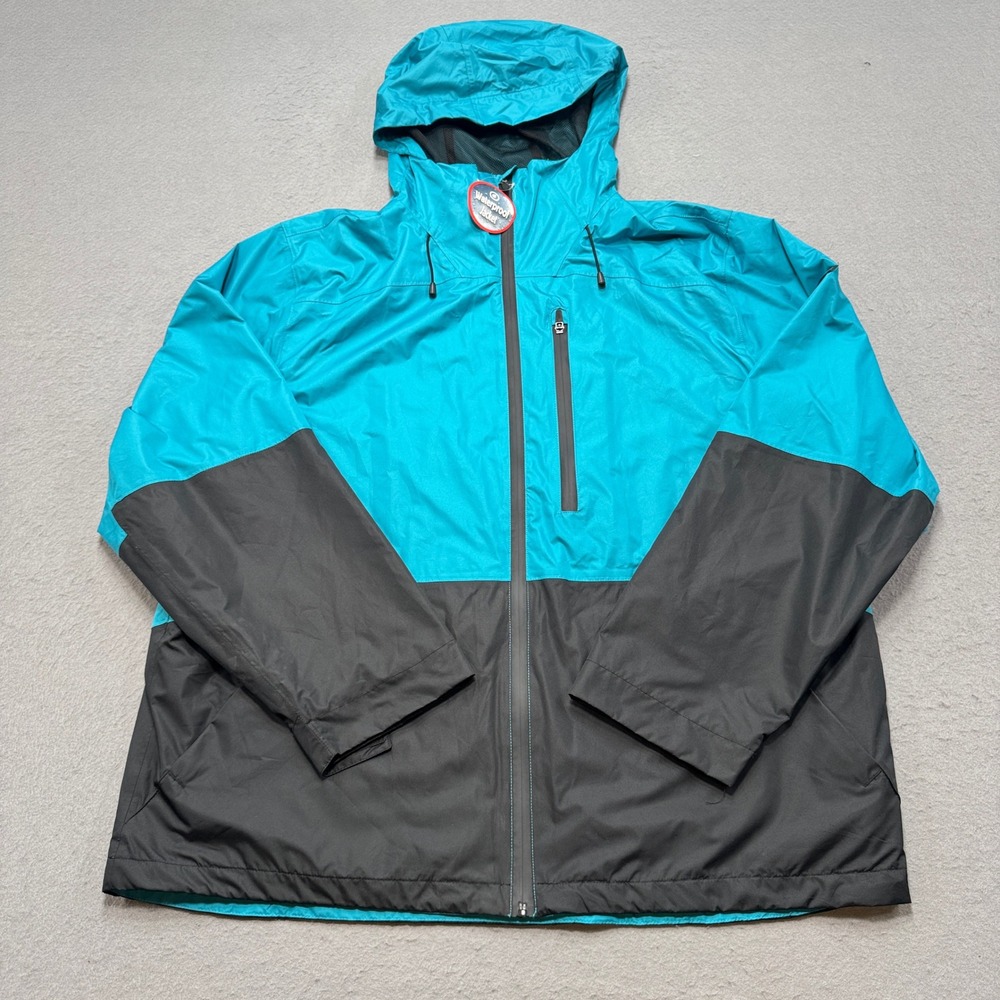 NEW Swiss Tech Jacket Men's 2XL Turquoise Hooded Mesh Lined Waterproof Rain Coat